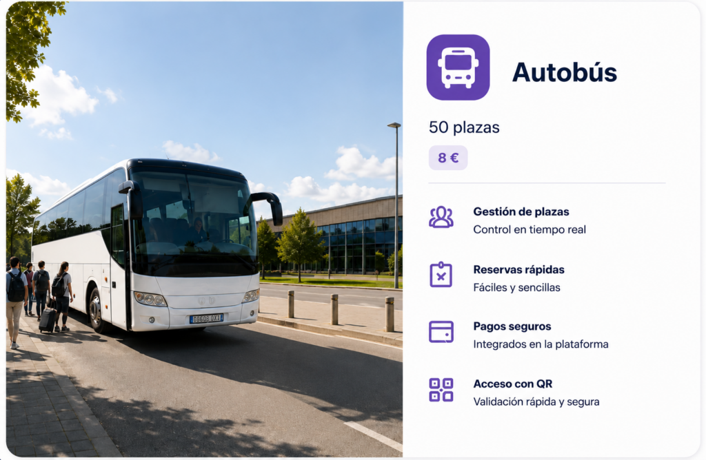 Reserva de plaza en autobús con gestión de plazas, pagos seguros y acceso por QR en Bikubo One