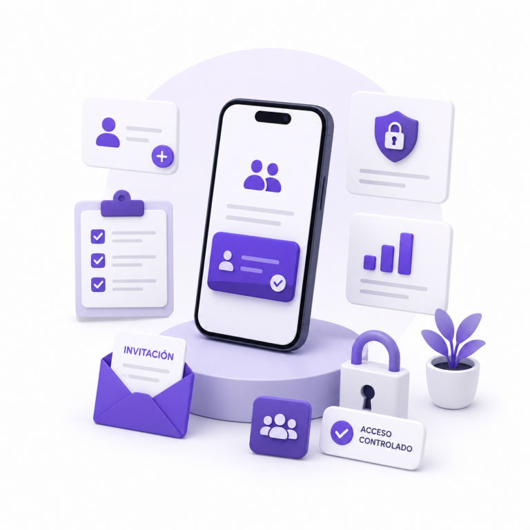 Gestión de invitados con invitaciones, acceso controlado y permisos personalizados en Bikubo One